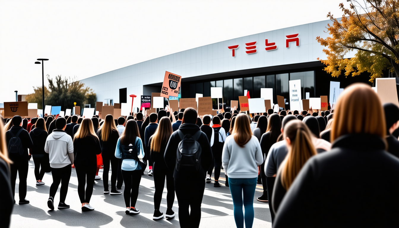 des milliers de manifestants aux états-unis se rassemblent devant le siège de tesla pour demander la démission d'elon musk et mettre fin à dogecoin, illustrant les tensions croissantes autour de la cryptomonnaie et de sa gestion par le milliardaire.