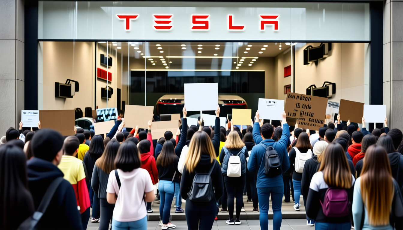 des manifestants se rassemblent devant un magasin tesla à new york pour exiger le départ d'elon musk, exprimant leurs préoccupations face à ses récentes décisions. découvrez les raisons de cette mobilisation et les réactions des passants.