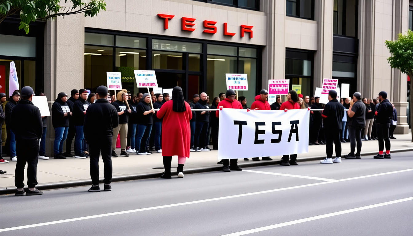 des manifestations éclatent devant les boutiques tesla aux états-unis, exprimant l'opposition des citoyens face aux décisions d'elon musk. découvrez les raisons derrière ce mouvement et les témoignages des manifestants.