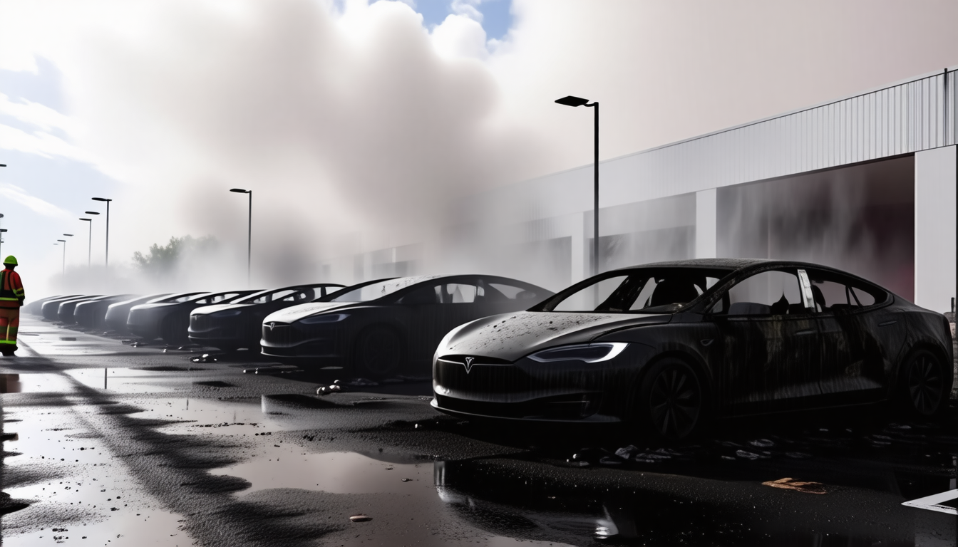 un incendie criminel a ravagé une concession tesla, causant la destruction de plus de dix véhicules et des pertes financières estimées à 700 000 euros. découvrez les détails de cet acte malveillant et ses répercussions sur le secteur automobile.